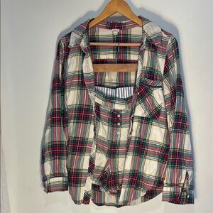 American Eagle Cotton pajama set plaid Christmas